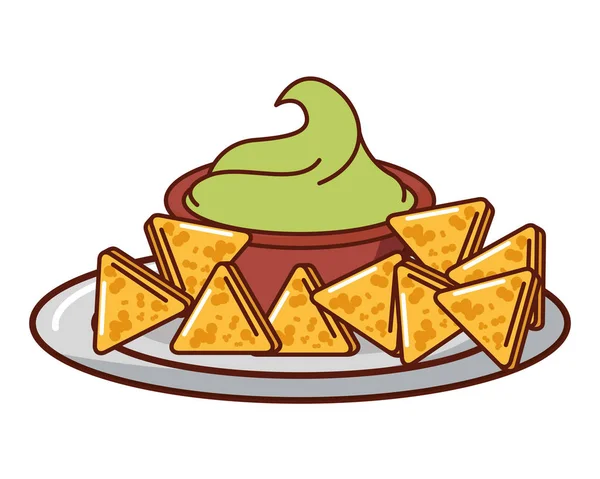 Nachos guacamole mexicain nourriture traditionnelle — Image vectorielle