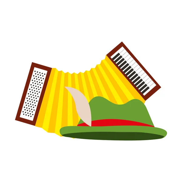 Sombrero verde e instrumento musical de acordeón — Vector de stock