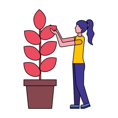 woman gardening plant on pot