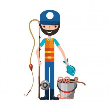 balık baston ve kova solucanlar tutan balıkçı