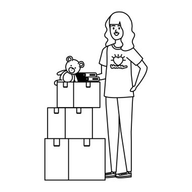 Bağış kutularıyla gönüllü genç bir kadın.