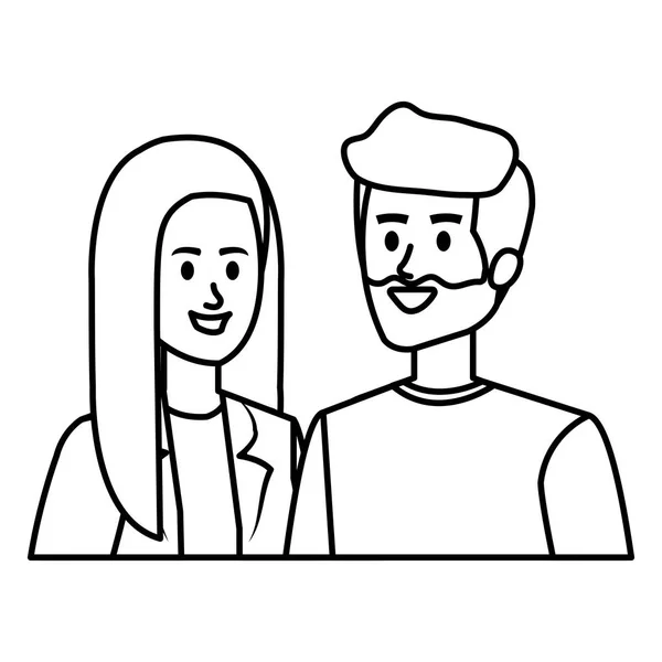 Jóvenes avatares pareja personajes — Vector de stock