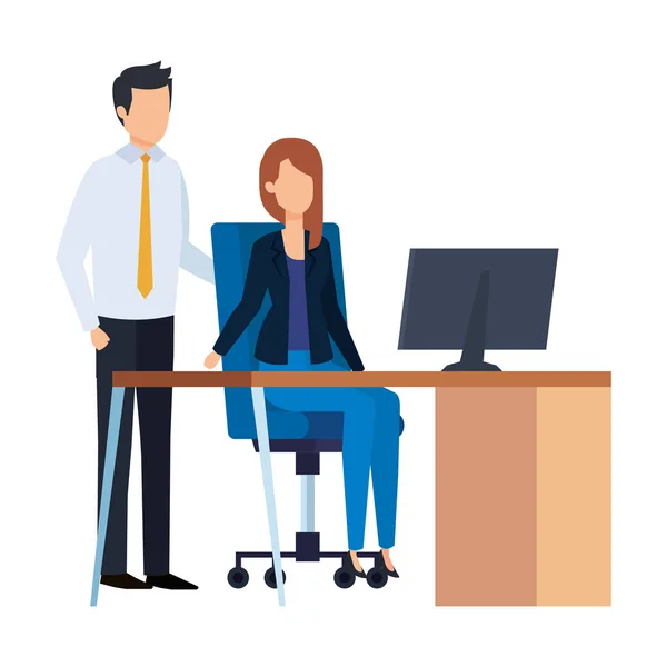 Pareja de negocios en el lugar de trabajo — Vector de stock