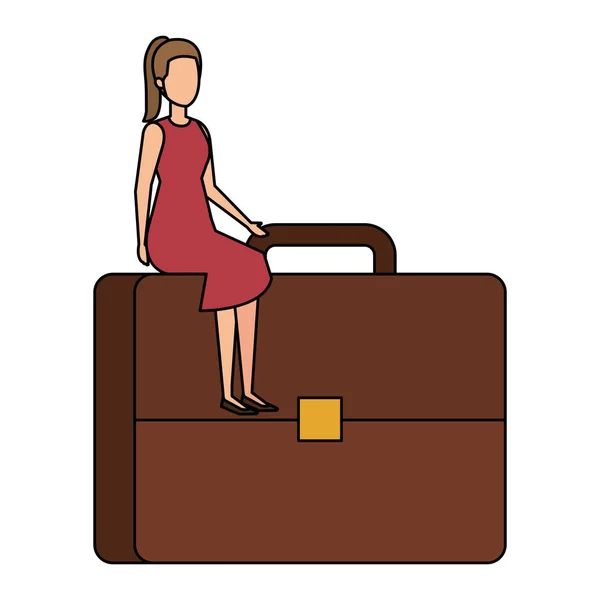 Mujer de negocios sentada en cartera — Vector de stock