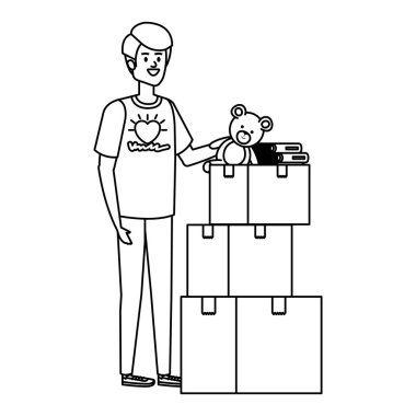 Genç adam bağış kutularıyla gönüllü oldu.