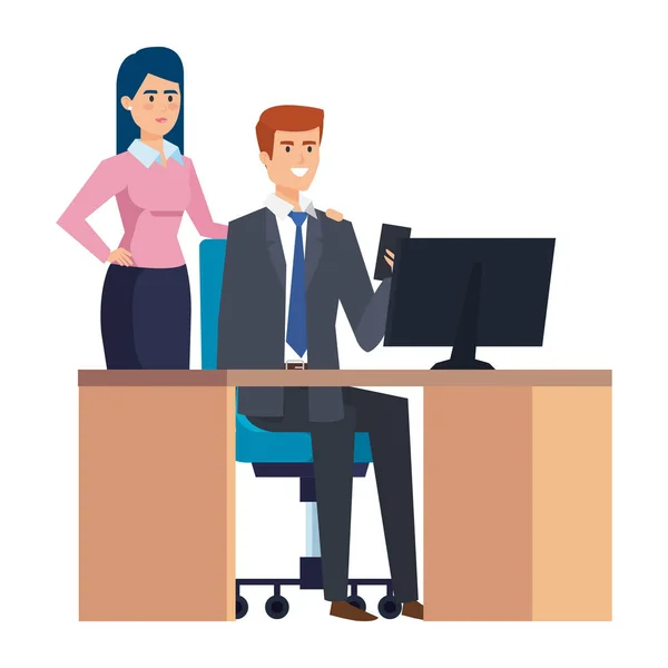 Pareja de negocios en el lugar de trabajo — Vector de stock