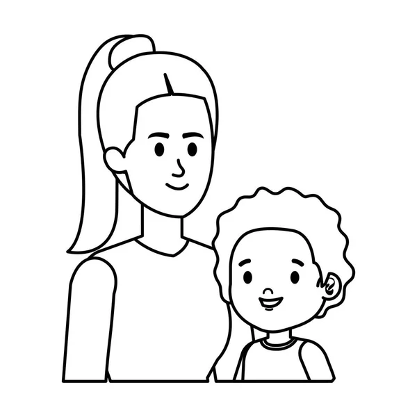 Madre joven con personajes de hijo pequeño — Vector de stock