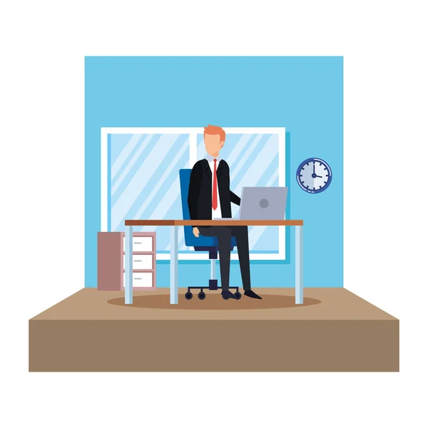 Homme d'affaires élégant dans la scène de bureau — Image vectorielle