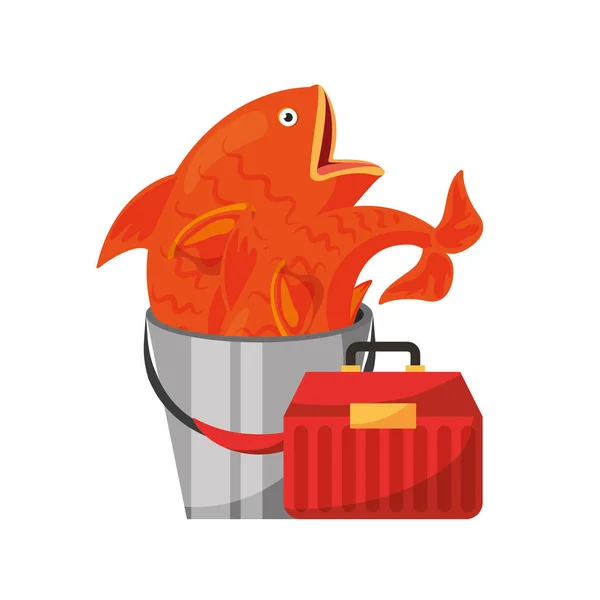 Peixes em caixa de balde equipamento de pesca hobby — Vetor de Stock