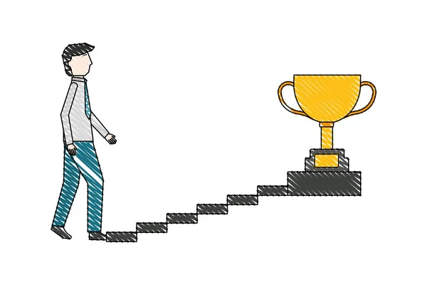 Επιχειρηματίας με Κύπελλο τρόπαιο στις σκάλες — Διανυσματικό Αρχείο