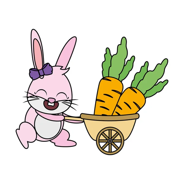 유모차에 귀여운 토끼 당근 — 스톡 벡터