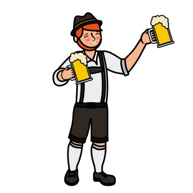 bavyeralı adam iki bira bardağı tutan