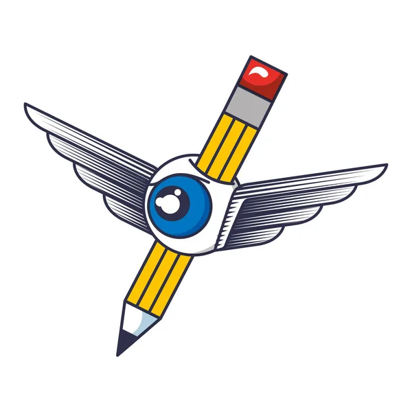 Lápiz escribir con alas y ojo — Vector de stock