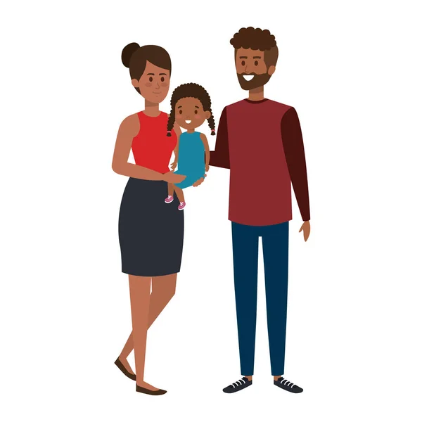Afro padres pareja con hija caracteres — Vector de stock