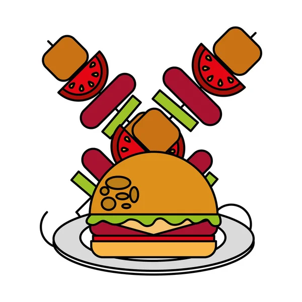 Grillowane mięso Kebab i Burger Food piknik — Wektor stockowy