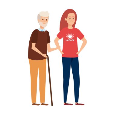 Genç bir kadın dedesine yardım ediyor.