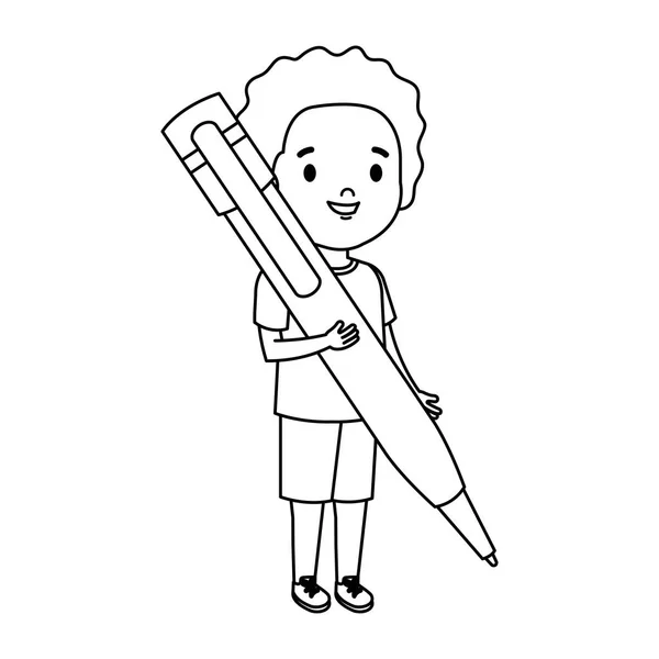 Niño pequeño estudiante con pluma — Vector de stock