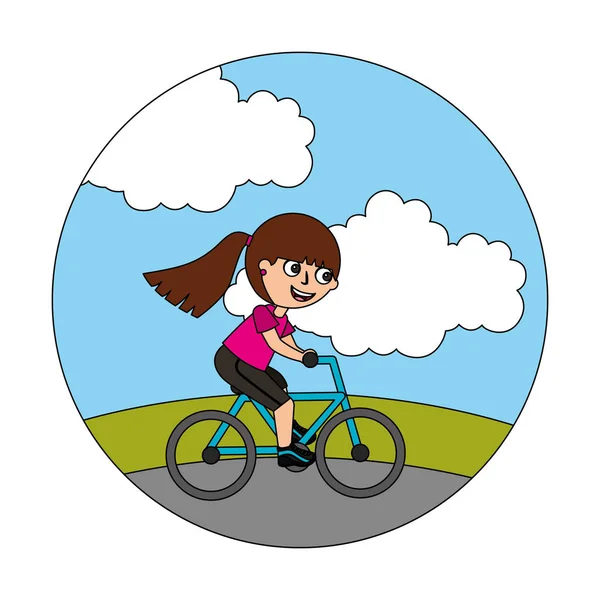 Jong meisje in fiets geïsoleerd pictogram — Stockvector