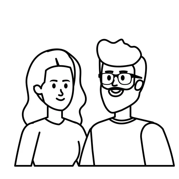 Jeune couple avatars personnages — Image vectorielle