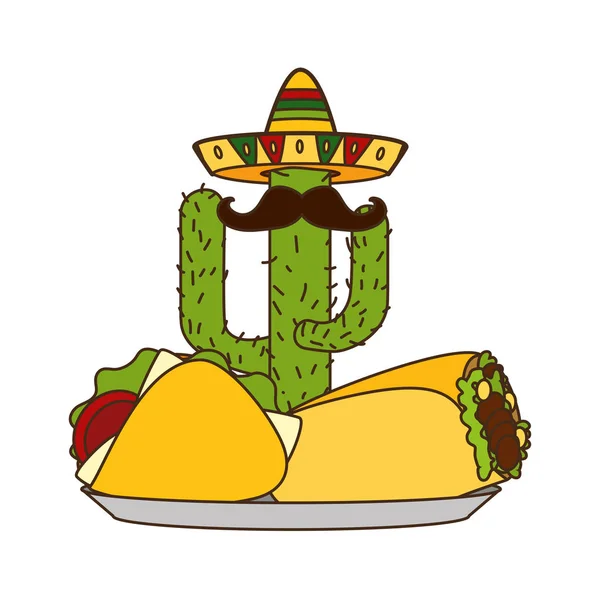 Mexické kaktusy Taco burrito — Stockový vektor