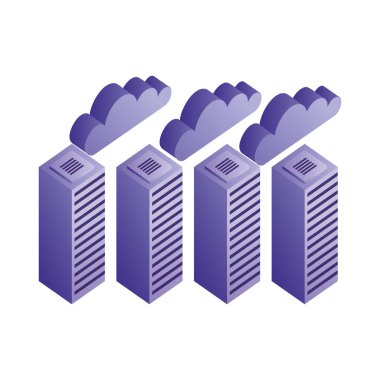 bulutlar bilgisayar izometrik simgesi ile sunucular veri merkezi
