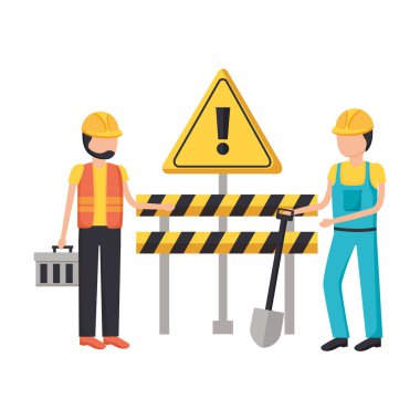 inşaat işçileri bariyer kürek