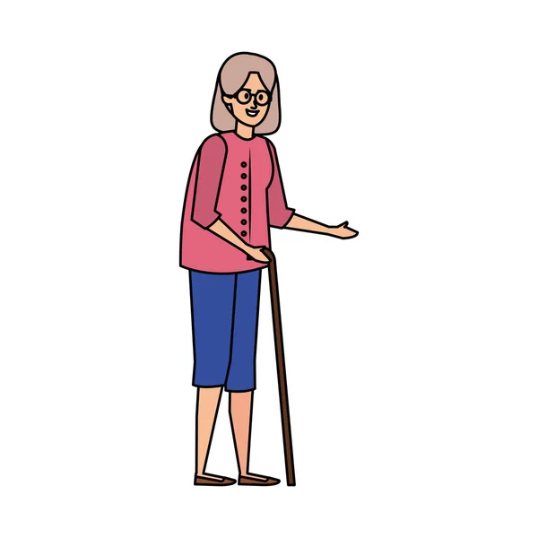 Stará žena s holí charakter — Stockový vektor