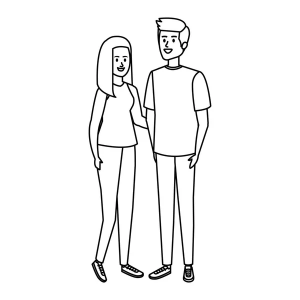 Jóvenes avatares pareja personajes — Vector de stock