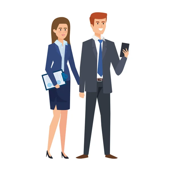 Pareja de negocios llamando con smartphone — Vector de stock