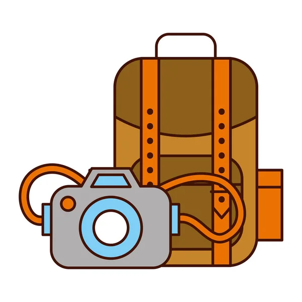 Принадлежности для сафари на рюкзаках и фотоаппаратах — стоковый вектор