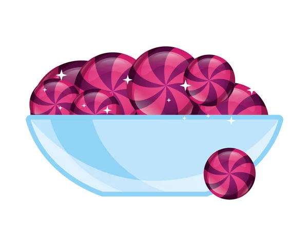 Ciotola di vetro con caramelle dolci pasticceria — Vettoriale Stock