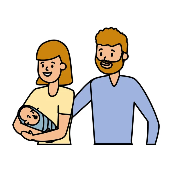 Mama, papa en baby — Stockvector