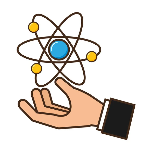 Mão segurando átomo molécula —  Vetores de Stock