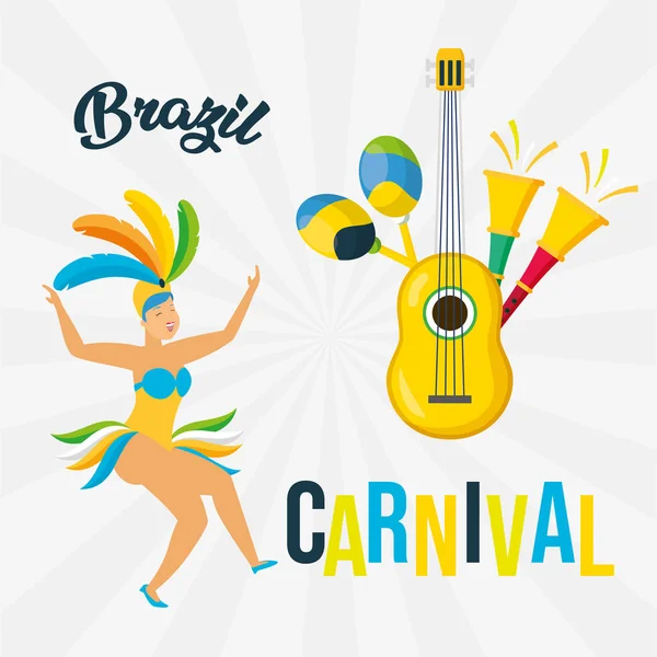 Bailarina brasileña carnaval — Vector de stock