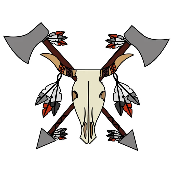 Bull skull native american weapons — Stock Vector