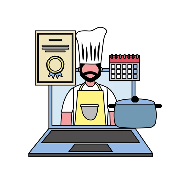 Chef-kok laptop keuken certificaat online — Stockvector