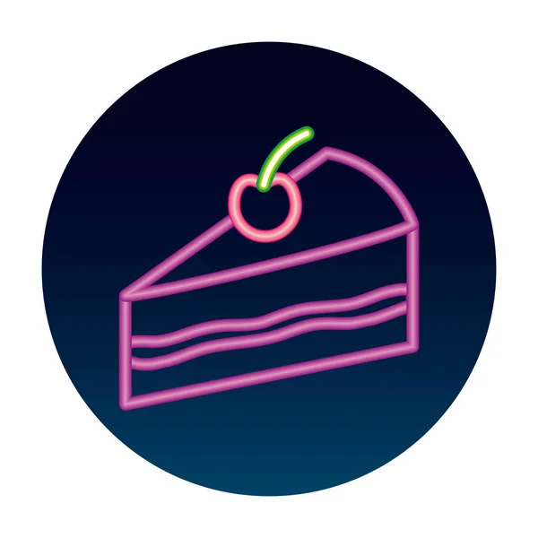 Neon zoete stuk cake verjaardag smakelijk — Stockvector