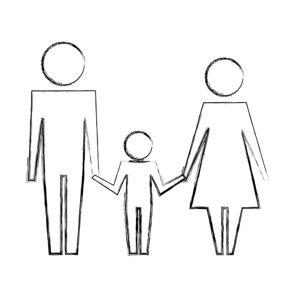 Otec Maminka a syn rodina společně piktogram — Stockový vektor