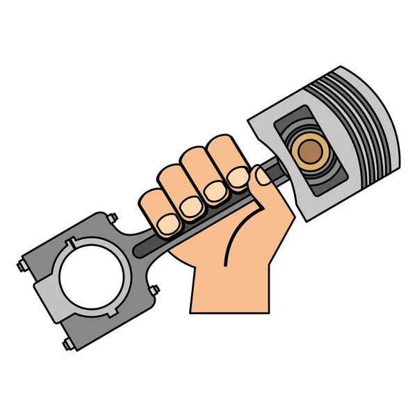 Hand holding auto spare part piston design image — Stock Vector