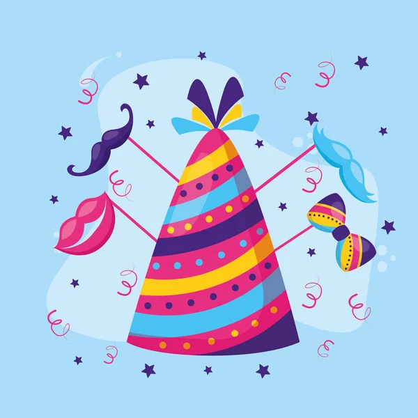 Carnaval sombrero partido bowtie — Vector de stock