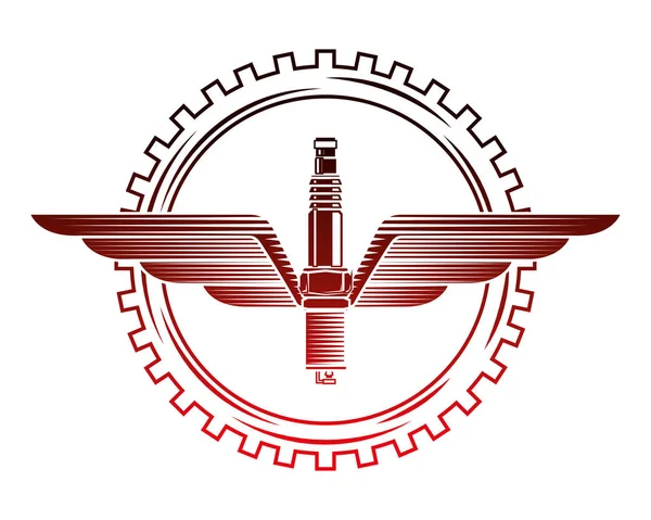 Industrin Automotive tändstift Wing Gear emblem — Stock vektor