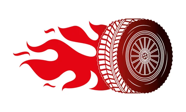 Industrie automobile voiture de roue en feu emblème — Image vectorielle