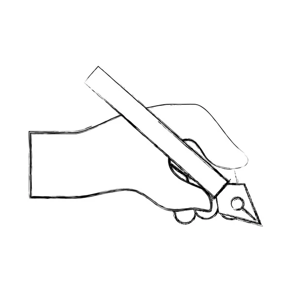 Hand hält Stift Stahl grundlegende Spitze künstlerische Kreativität — Stockvektor
