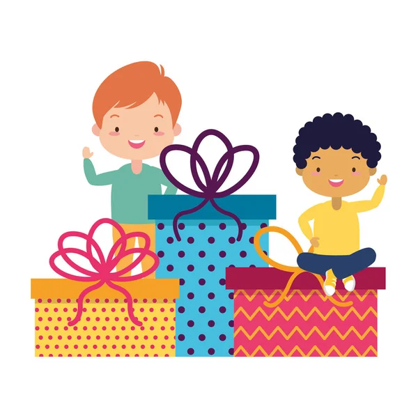 Счастливые дети с подарками — стоковый вектор