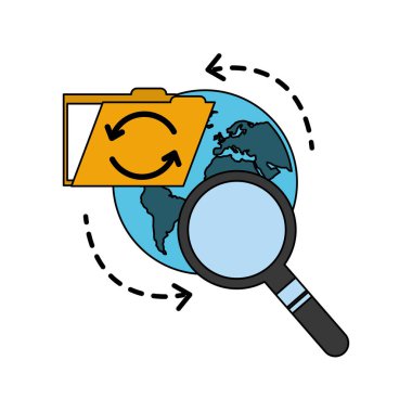 gezegen dünya ve büyüteç ile klasör