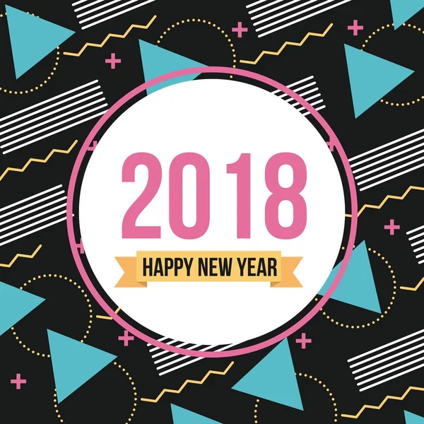 Feliz año nuevo 2018 tarjeta redonda bandera geométrica — Vector de stock