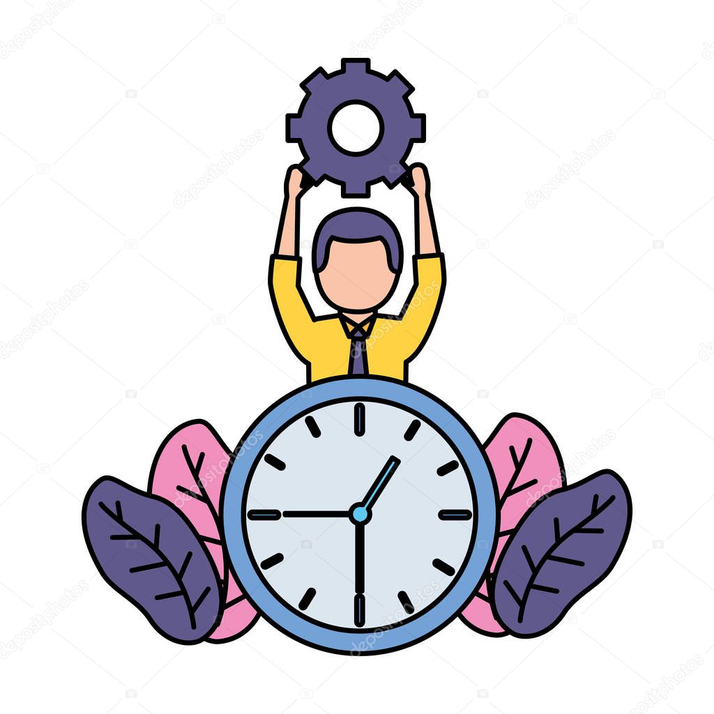 businessman with gear and clock