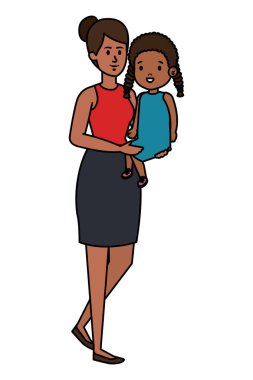küçük kızı karakterleri ile Afrikalı anne