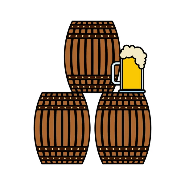 3つのビール樽とガラスカップフォーム — ストックベクタ