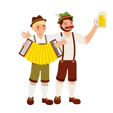 bira bardağı ve akordeon ile Bavyera erkekler